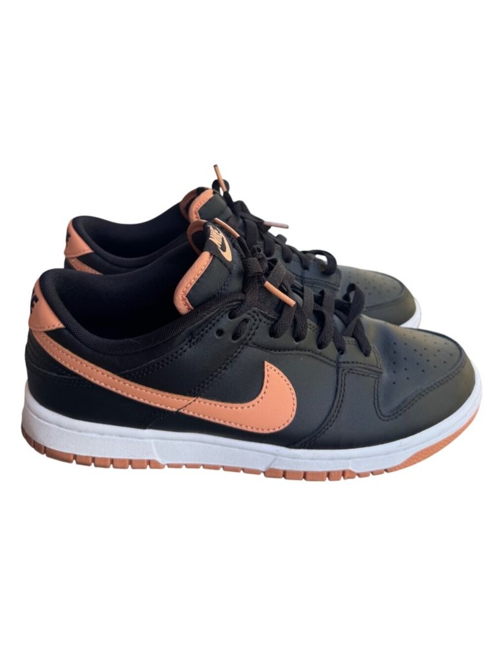 Nike Dunk Low Sneakers Black Amber Brown Leather Mens 8.5  Casual Athletic Shoes